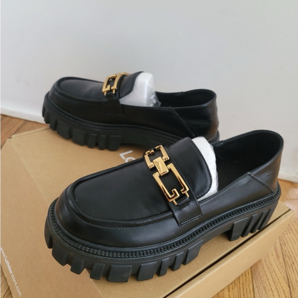 Women’s LATTELIER BLACK LUG SOLE LOAFERS, SIZE 8